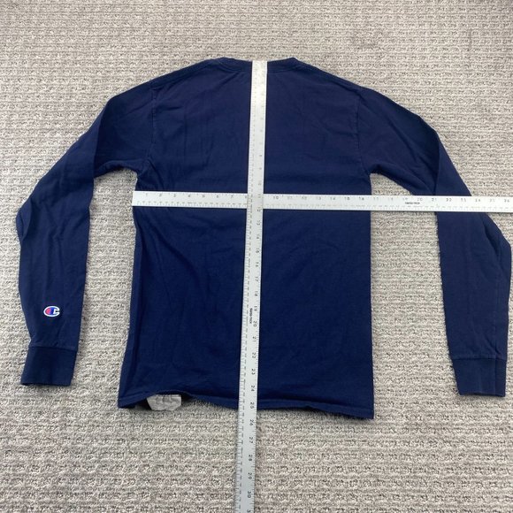 Champion Shirt Women Small S Navy Blue Long Sleeve Spell Out Graphic T-Shirt - Picture 9 of 11
